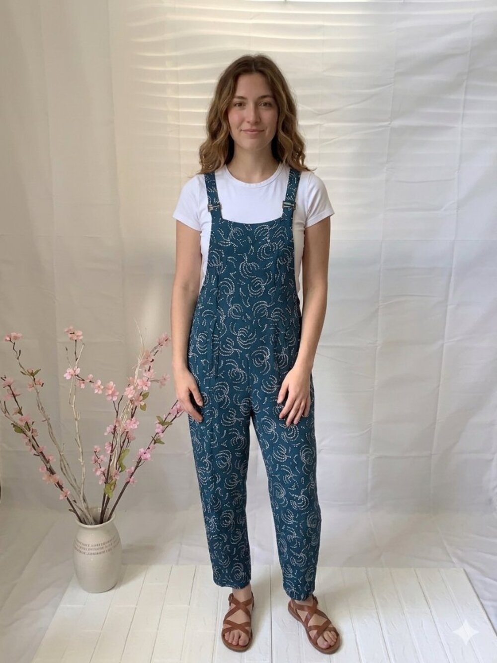Maeve Blue Tidal Swirl Print Cropped Jumpsuit - Size S - Picture 2 of 10